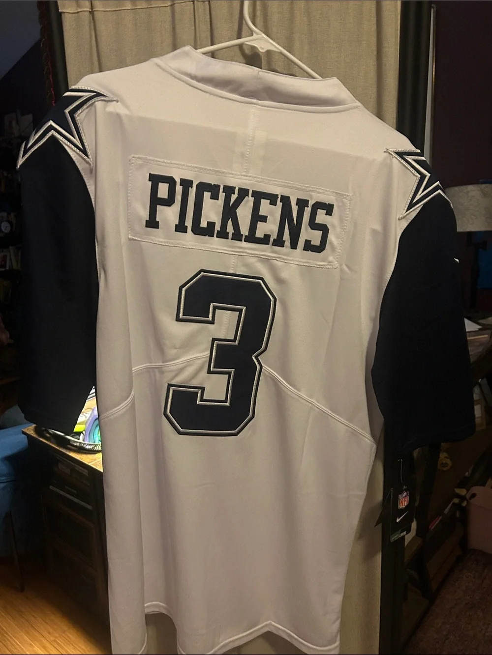 Nike Cowboys #3 White and Navy Men's Football Jersey